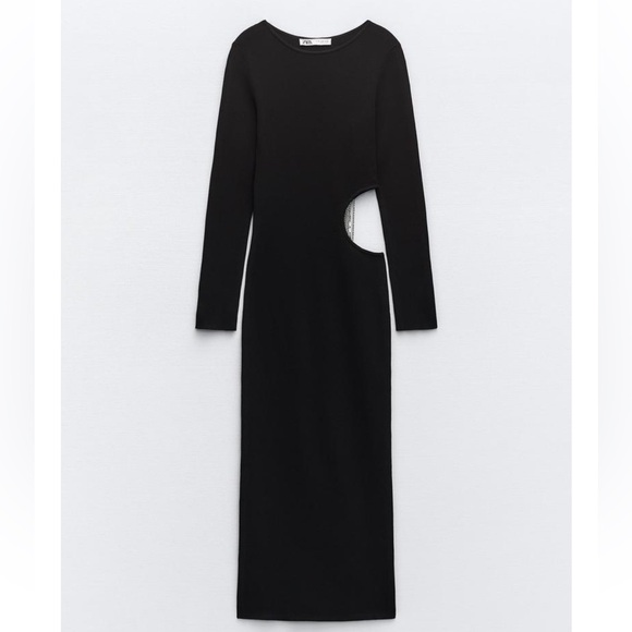 ZARA Chain Trim Cut-Out Knit Dress - Picture 4 of 4
